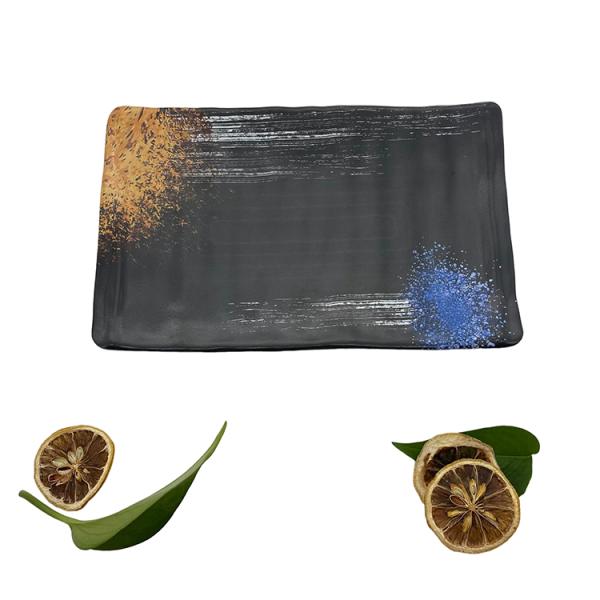 School Melamine Soup Plate Rectangle Melamine Matte Black Tableware CE