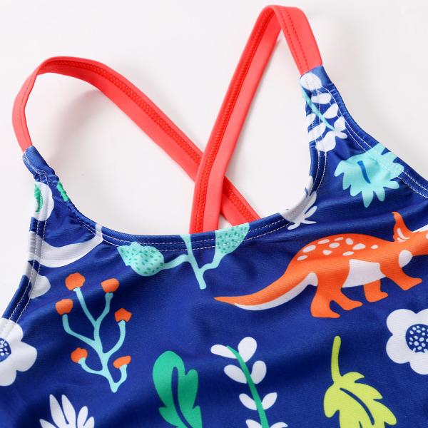 Girl's Criss Cross Seam with dinosaur print one piece swimwear