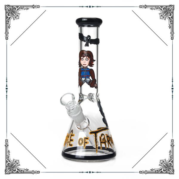 Hand Drawn Art Bong Beaker Bottom Heady Glass Smokig Pipe 14.4mm Joint