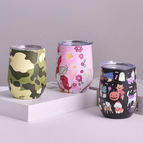 Unbreakable Powder Coated Stainless Steel Tumbler Insulated 12 Oz Tumblers Egg Shape With Sliding Lid Double Vacuum Insulation Wall Leakproof