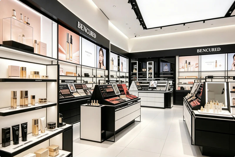 Black White Cosmetic Shop Display Cabinet Full Makeup Store Fixture