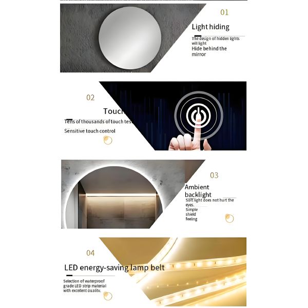 Modern LED Bathroom Smart Mirror Hidden Light Stainless Steel Frame IP44 Wall Hanging Touch Switch Time Temperature Display