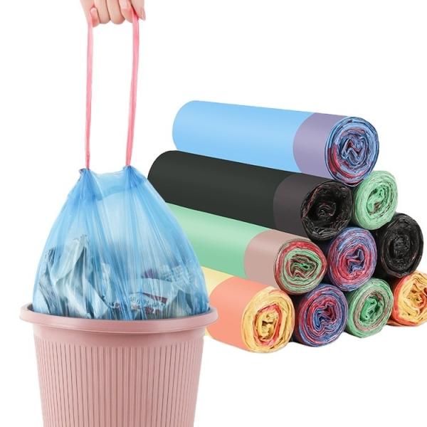 Colorful Drawstring Garbage Bags for Household Waste Management in Bright Colors
