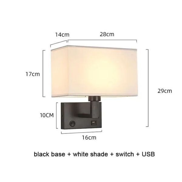 USB Wall Lights with Switch Rectangle White Yellow Fabric mirror front light(WH-MR-95)