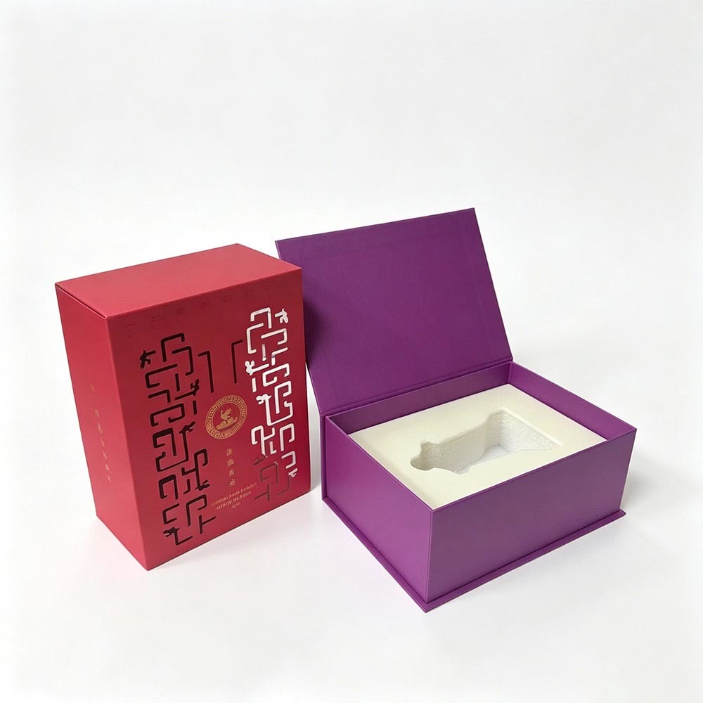 Flip Top Rigid Gift Box Custom Die Cut Sleeve with Gold Foil / PE Foam Insert