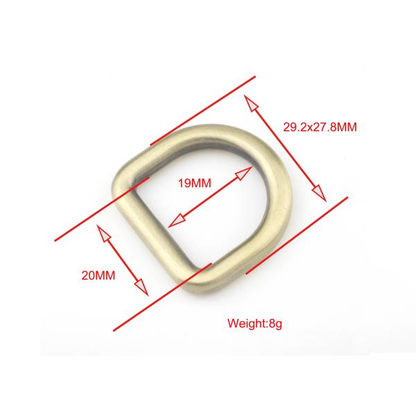 K1020 Brush Brass D Rings 20mm Size , Purse Metal Hardware D Rings For Handbags