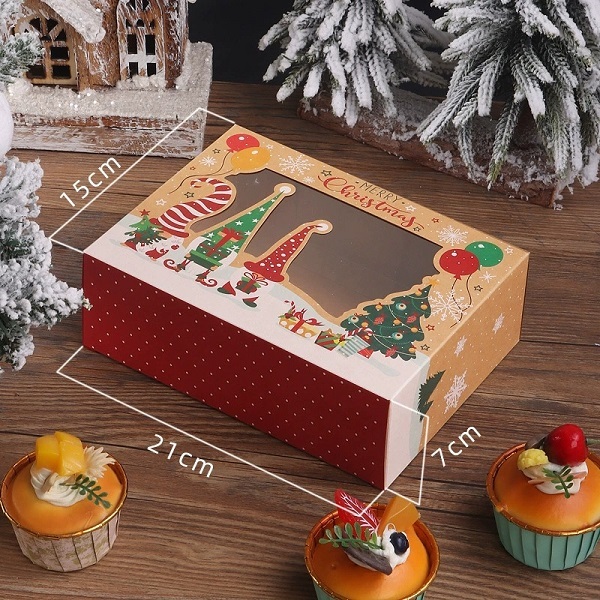 Christmas Kraft Paper Bakery Box With Clear Window For Holiday Treats