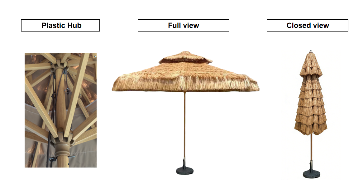 Double Canopy Thatched Umbrella with Ventilation, for Outdoor Lounge and Commercial Patio