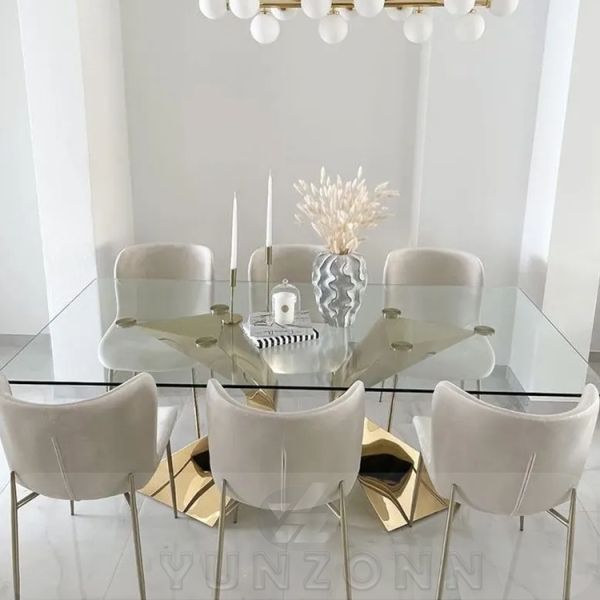 Hotel Furniture Bridal Groom Wedding VIP Dining Table Glass Top Stainless Steel Living Room Party Restaurant Banquet-for Sale