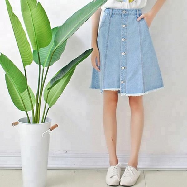 Fashion Ladies Mid Length Denim Skirts , Knee Length Jeans Skirt Breathable