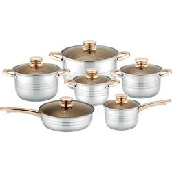 Home Cooking 12pcs Cookware Set Golden Handle Kitchen Pots Stainless Steel Cookware Pan Set Cooking Pot Set