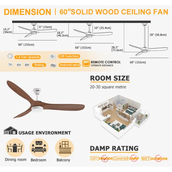 1stshine Hotel Decorativo LED ventilador de teto com iluminação dimmable e lâminas de madeira