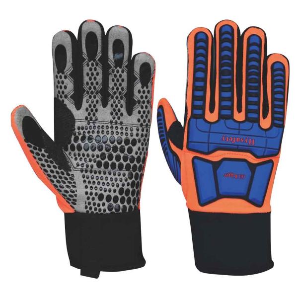 Hi Vis Orange Oilfield Impact Resistant Gloves EN ISO13594 Level 2