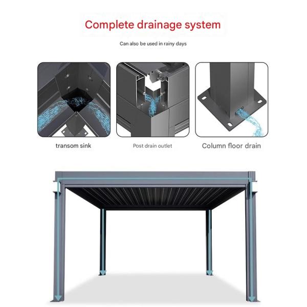Outdoor Courtyard Four Corner Pavilion with Electric Louver Turning and Aluminium Alloy Frame