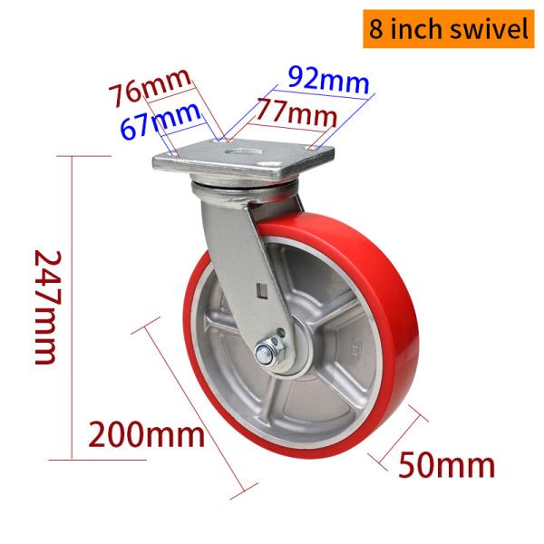 8 Inch Heavy Duty Caster Wheels 200mm 800kg Load Aluminum Core