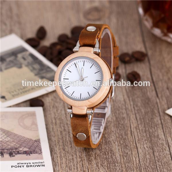 beautiful design made out of wood leather strap wood watch for ladies gift wrist watch women