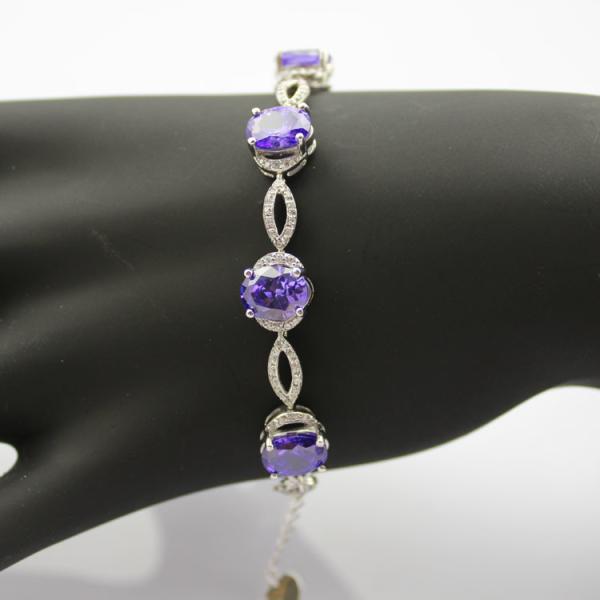Women Jewelry 925 Silver Created 7x9mm Oval Amethyst Cubic Zircon Tennis Bracelet(B05PURPLE)
