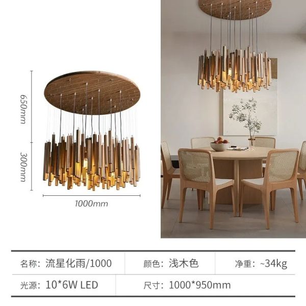 Dining Living Room Farmhouse Kitchen Table Solid Wood Led Pendant Chandelier Lamp Retro Wooden Hanging Chandelier (WH-VP-320)