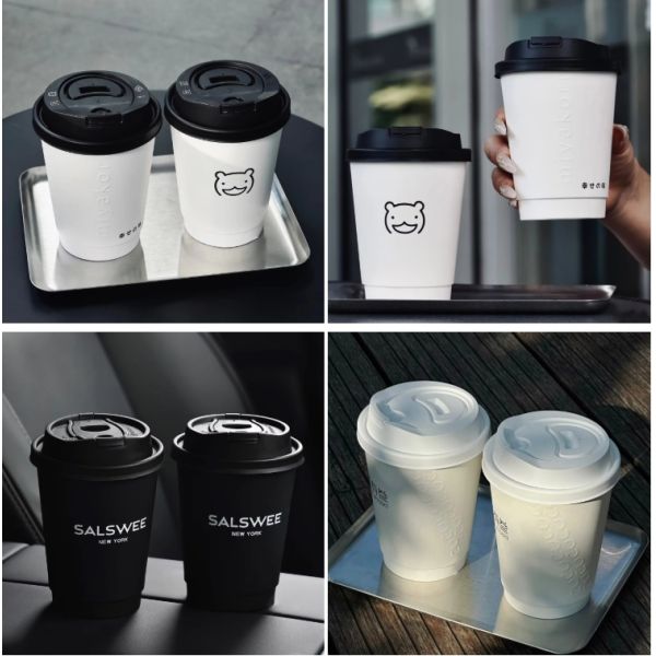 8/10/12/14/16/24oz Double Wall Paper White Coffee Cups with Lids