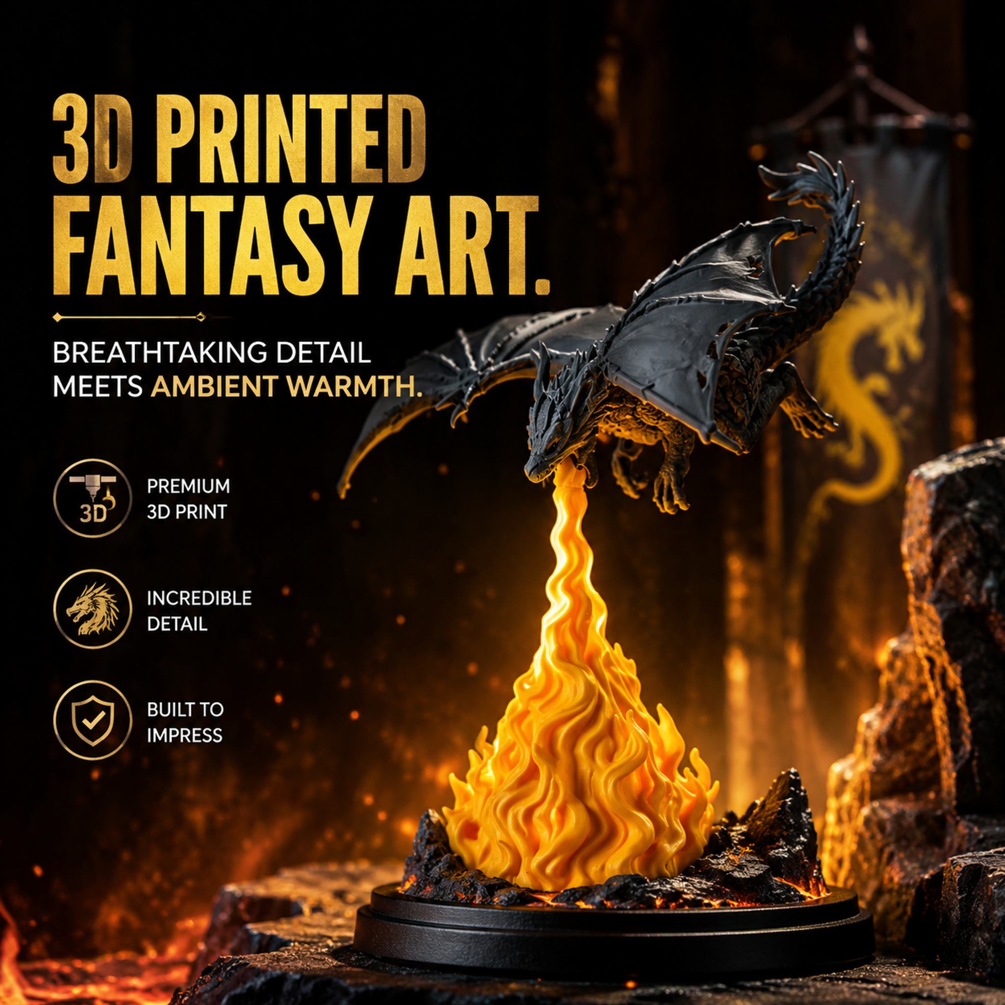 Flying Dragon Breathing Fire Night Light, 3D Printed Lighting Fixtures Creative Table Lamp