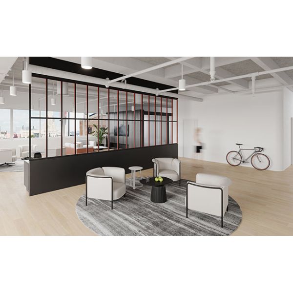 Barrel Shaped Commercial Fabric Leisure Chair Black Metal Frame For Hotel Office