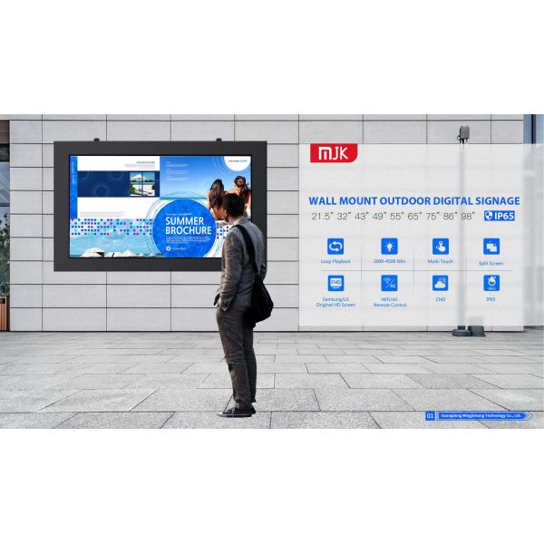 MJK 43 Inch Wall Mount Indoor/Outdoor LCD Digital Poster Touch Screen Animation OEM Customizable Elevator Advertising Display