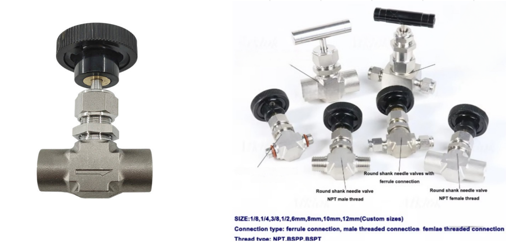 SUS316 Stainless Steel Straight Female Thread Needle Valve Knurled Black Plastic Handwheel Instrument Needle Globe Valve