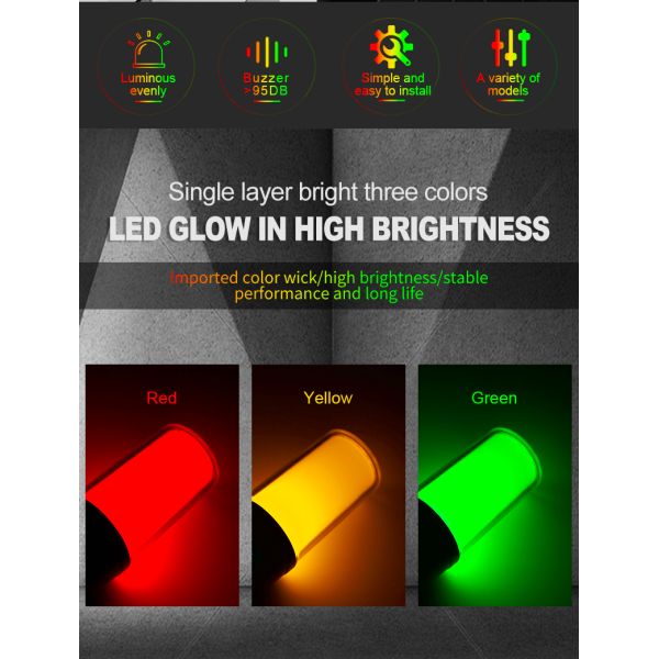 Luz indicadora de torre de material ABS DC 24V RYG con zumbador incorporado, larga vida útil de 70000 horas