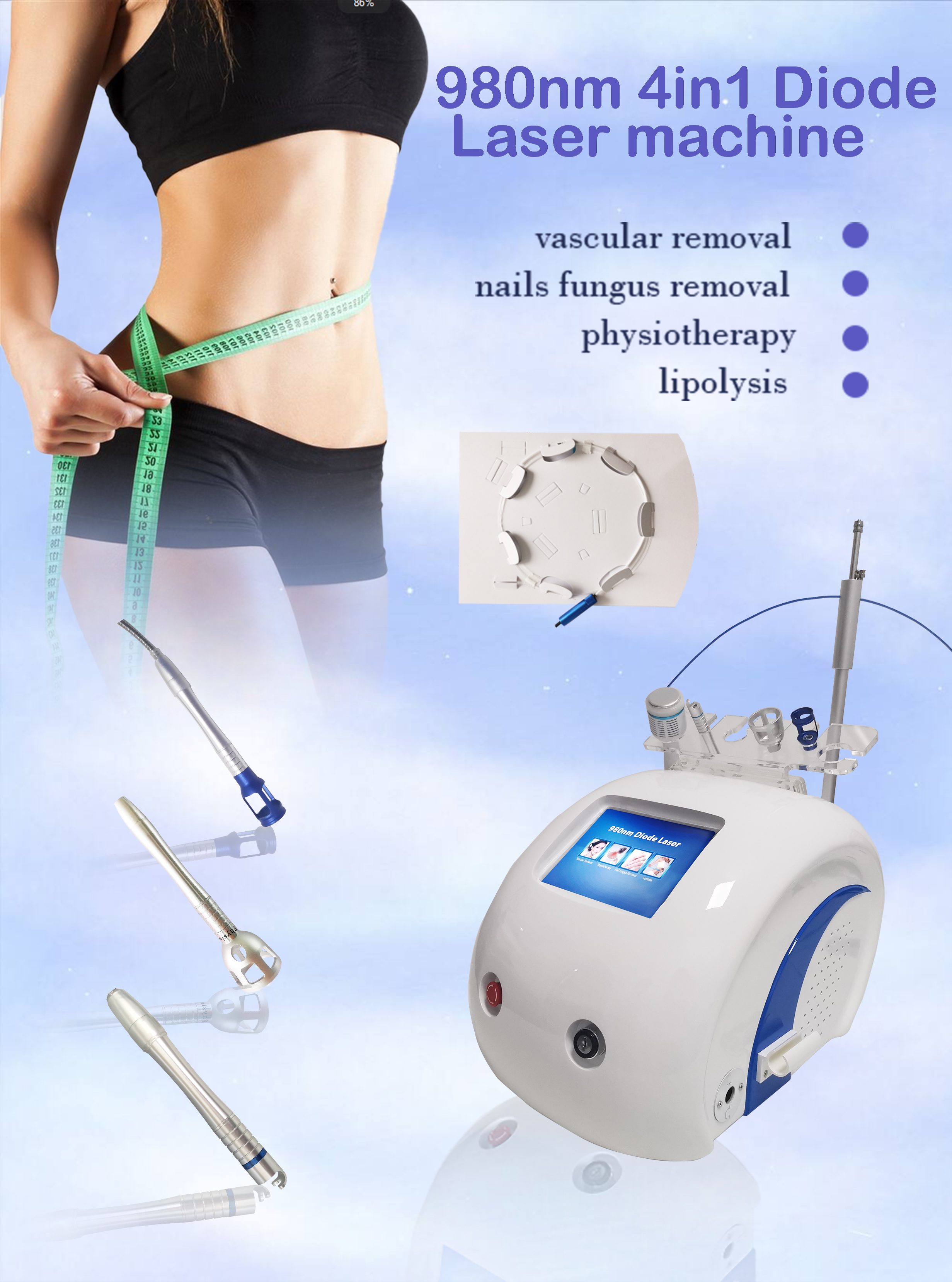 Compact Desktop Laser Beauty Machine with 980nm Diode Laser for Vascular Lesion Removal Nail Fungus Treatment PainRelief and Lipolysis Therapy