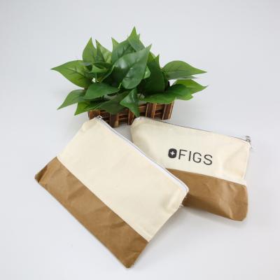 Reusable Zipper Pen Pouch with Combination Of Cloth And Kraft Paper material