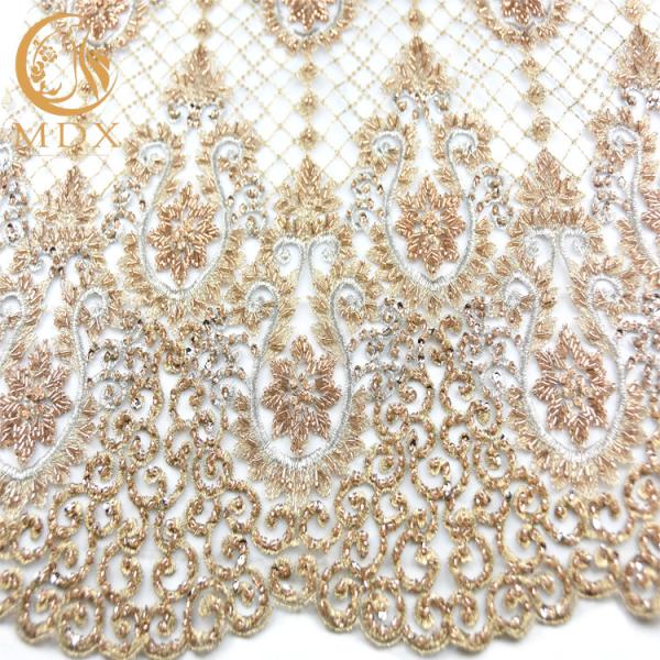 Embroidery Handmade Gold Colour Lace Material MDX Lace Fabric For Wedding Dress