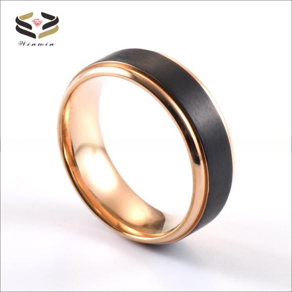 Anillos de titanio para boda, dos tonos, negro y oro rosa, mate cepillado, 8 mm, para hombre y mujer
