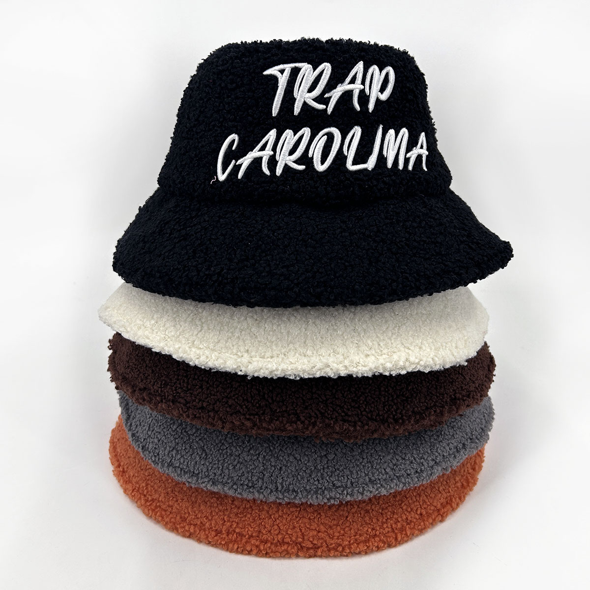 Teddy Velvet Bucket Hat Cotton Satin Fisherman Hat Custom 3D Embroidered