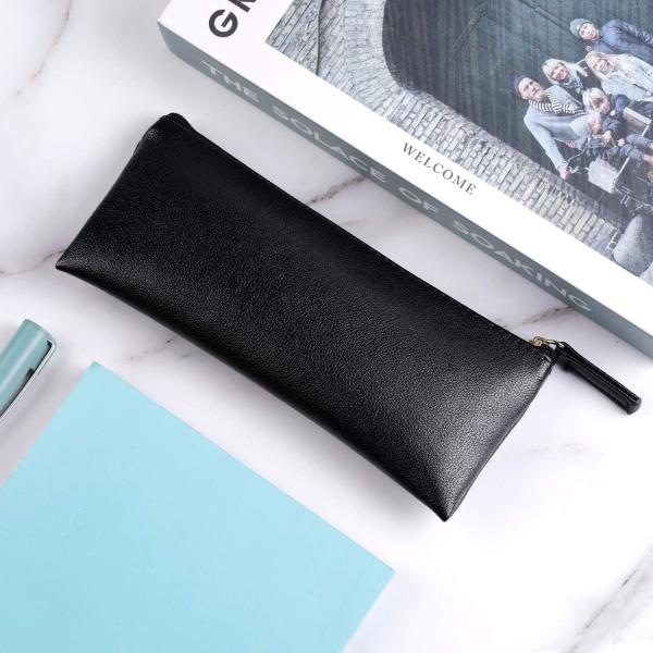 MROCO Pencil Case Pencil Pouch Black Pencil Bag PU Leather Pen Case Small Zipper Pouch for Pencils, Pens, Markers, Makeu