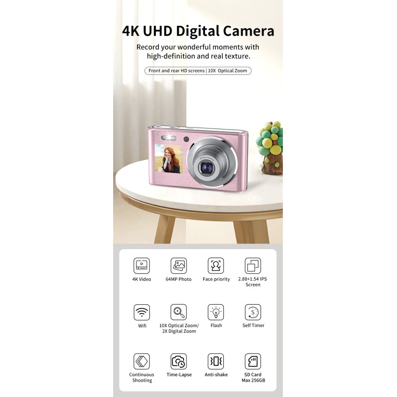 Wholesale Retro CMOS Dual Screen Mirrorless Camera 10x Optical Zoom 4K Video EIS Digital Camera With Compact Design for Beginner