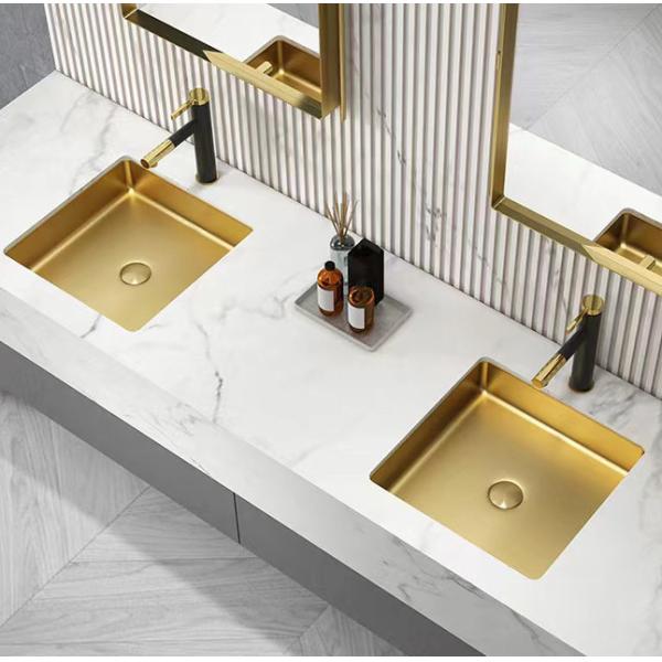 Brushed SUS304 Square Vessel Sink , Undermount Bathroom Basin Sinks