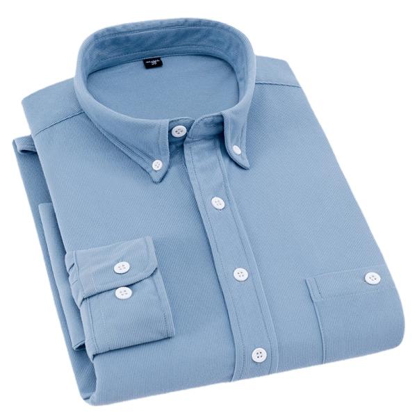 NO Needle Detection Woven Shirts for Men M-5XL Long Sleeve Plain Dyed Polos Corduroy