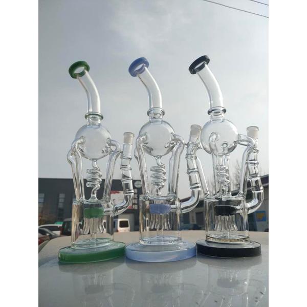 Thick Glass Water Pipe Bubbler Blue Bong Dab Rig 14mm Joint