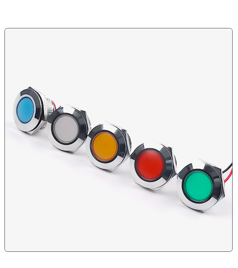 22mm LED Metal Indicator Light Waterproof Signal Lamp Red Yellow Blue Green White Compatible 3V 6V 12V 24V 110V 220V Includes