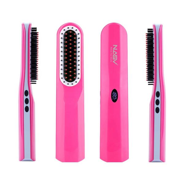 NASV Wireless 2 In1 Flat Iron Hair Straightener Brush Comb USB Plug LCD Display