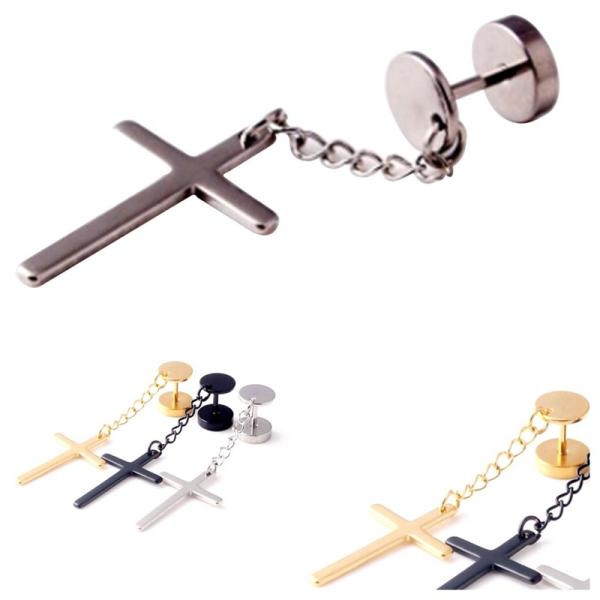 Punk Gothic Stainless Steel Stud Earring Cross Round Fake ear taper dumbbell Fashion Women Mens Rock Style Jewelry