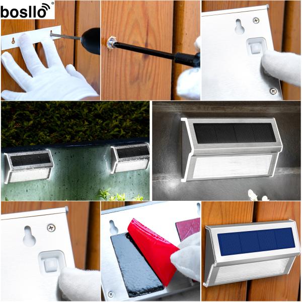 Lâmpadas de parede solares de aço inoxidável IP55 resistentes à água Iluminação solar de jardim montada na parede