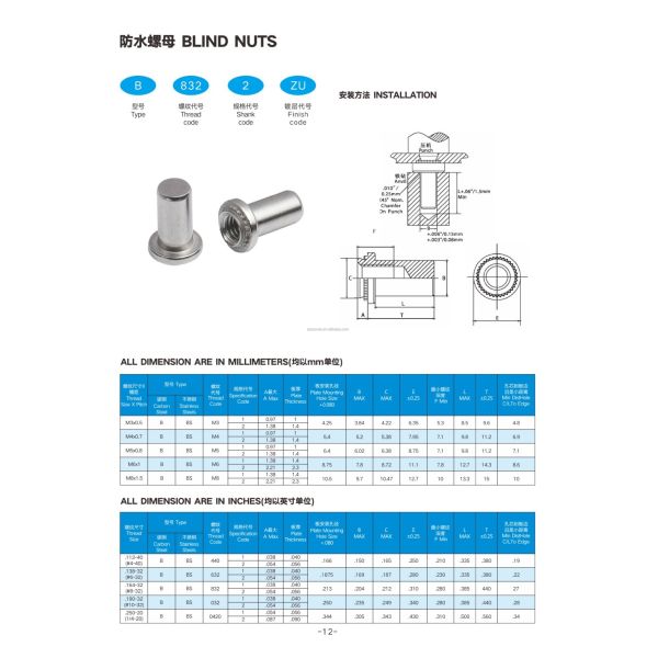 Waterproof Rivet Nut Fasteners B Nuts Galvanized Finish Closed Sealing Nut