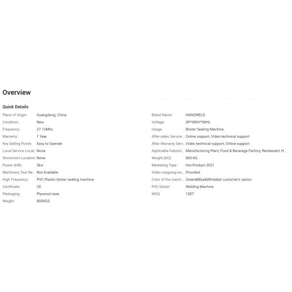 Plastic Blister Sealing Machine / Clamshell Sealing Machine 5KW High Frequency Pvc