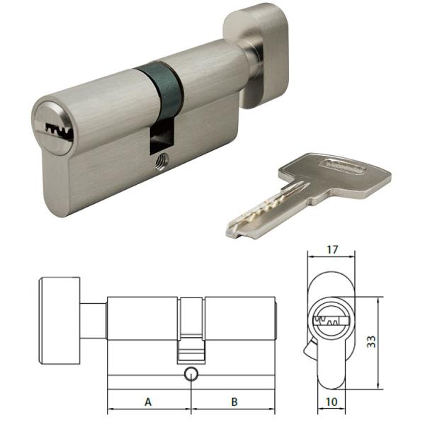 Flat Key Security Mortice Lock Cylinder EN1303 Key and Turn Satin Chrome Fire Test