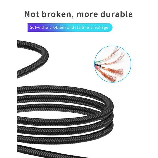 Nylon Braided 2 In 1 Charging Cable 3m OEM Type C USB 2.0 Cable