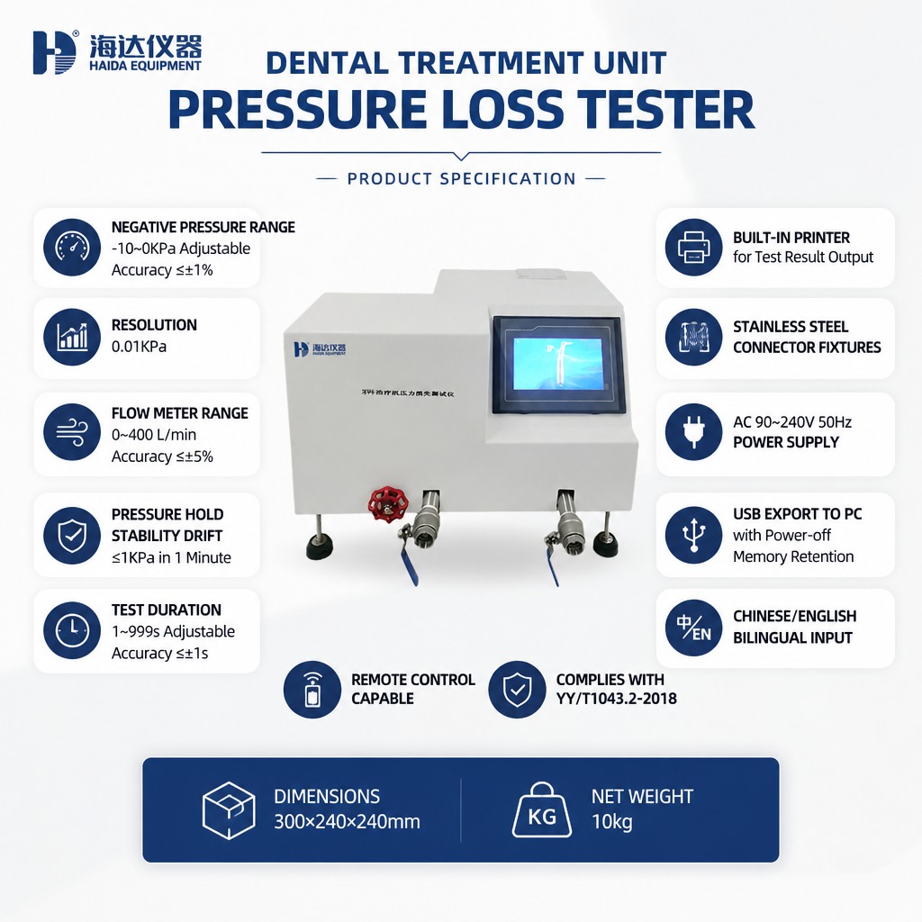 Dental Treatment Unit Pressure Loss Tester Negative Pressure Decay Testing Machine 0.01 kpa Resolution Dental Equipment