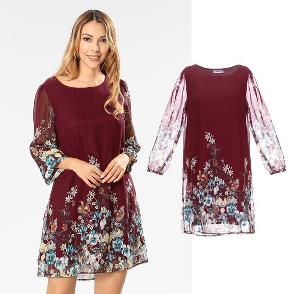 Newest Design Women Mini Chiffon Dress with 3/4 Sleeves