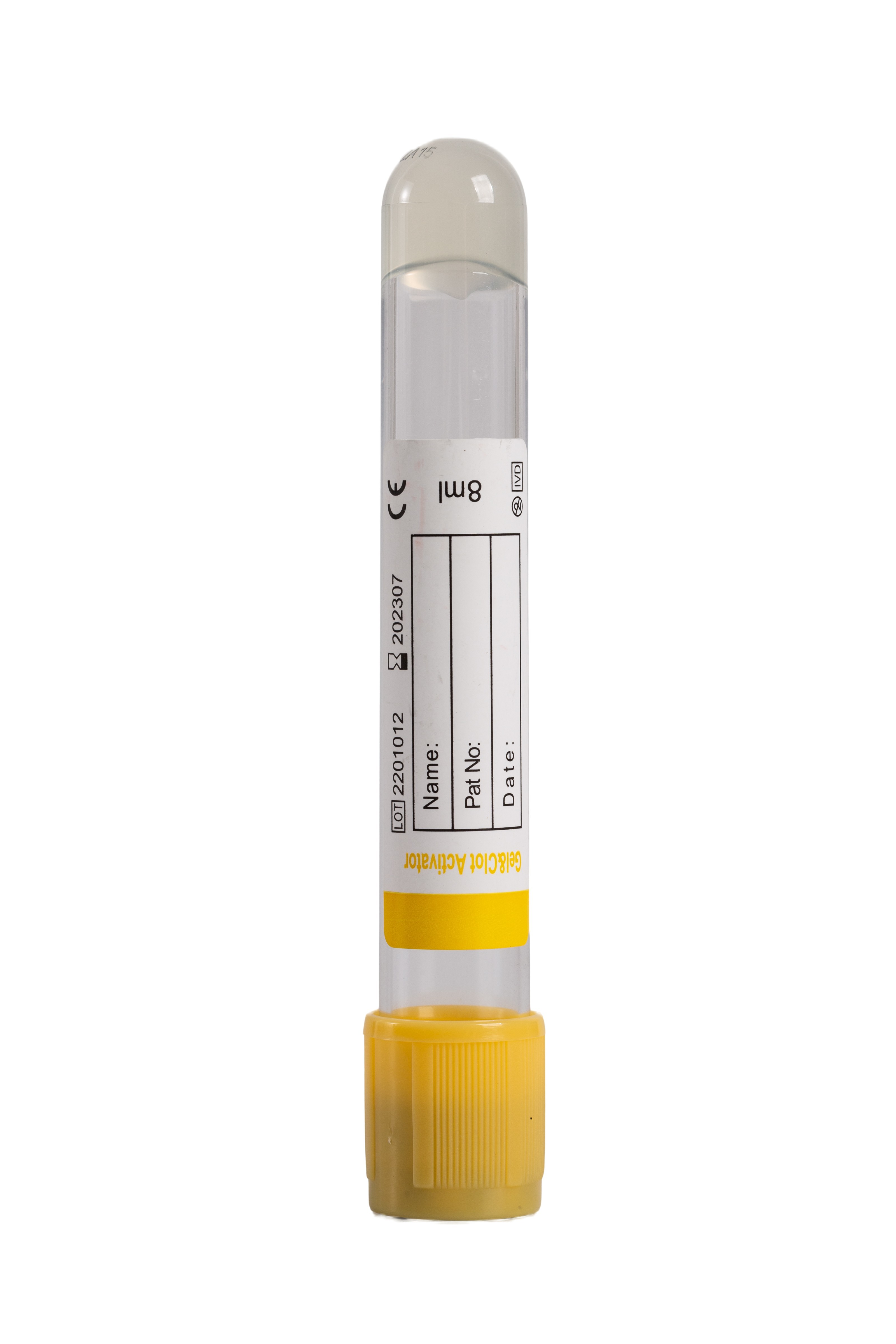 Glass PET Gel And Clot Activator 1cc - 10cc Yellow Top Tubes For Blood Collection