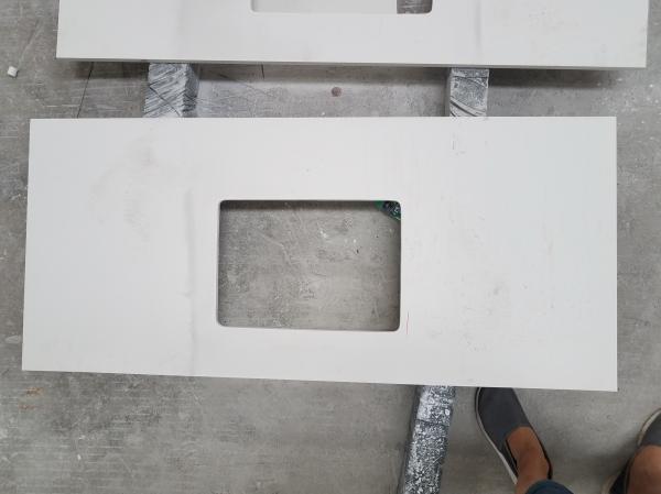 Pure White Quartz Bathroom Vanity Tops Eased / Other Edge Optional